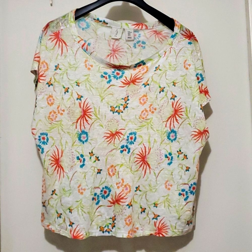 Joie 100% Linen Multicolor Floral Women's T- Shirt Top Sz XL